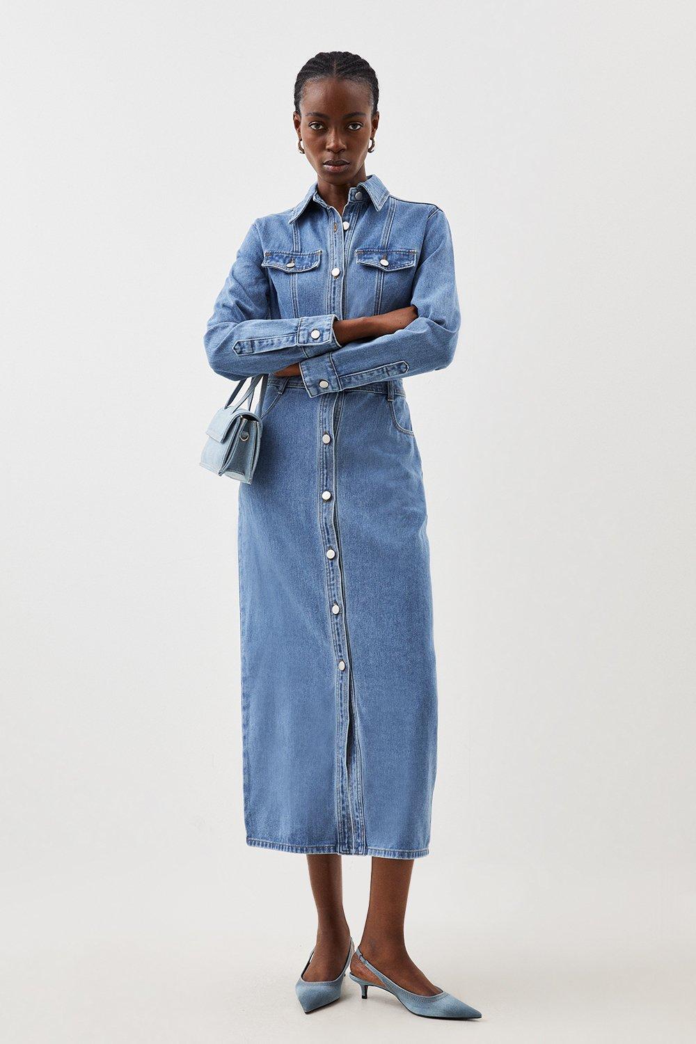 Midi denim clearance dress with sleeves